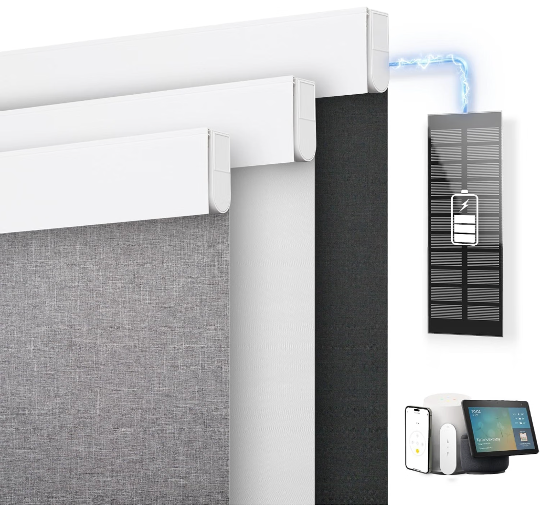 DENFOON Motorized Blinds with Remote, Blackout Roller Blinds for Windows