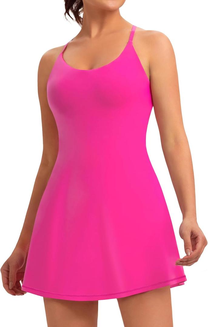Women's Easy Pee Tennis Dress with Built in Shorts and Pockets - Workout Athletic Golf Dresses (Medium, 5 Rose Red)