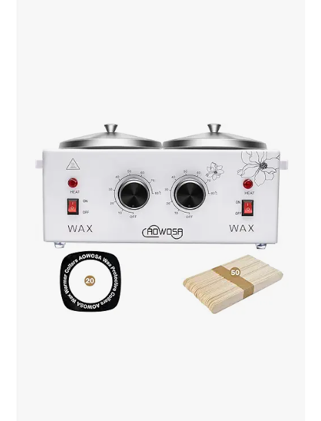 Professional Waxing Kit Wax Warmer Double Pot Wax Heater Machine for Hair Removal, Large Waxing Pot for Spa Salon Beauty Esthetician Home, with Adjustable Temperature Set, 50 Stick(White)