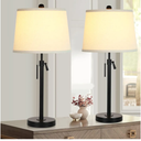 Bedside Table Lamps Set of 2: Tall Black Table Lamps for Living Room End Table | Height Adjustable 3-Way Dimmable Nightstand Lamp with Pull Chain Switch Modern Lamps for Bedroom Office(Bulbs Included)