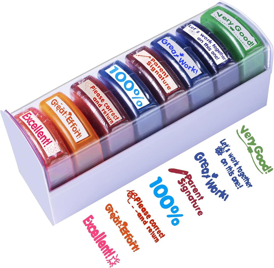 Teacher Stamps for Classroom Grading  8PCS Self-Inking Rectangular Teacher Stamp Colorful Stamps for Teachers with Motivational Messages Perfect Classroom Supplies & Gifts for Homeschool