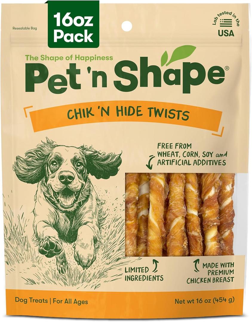 Pet 'n Shape Chik 'n Hide Twists Chicken Wrapped Rawhide Natural Dog Treats, Small, 16 oz (EXP 05/26/27)