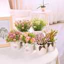 LUEUR 6Pcs Artificial Flowers with Ceramic Pot Fake Flower Arrangements Small Faux Spring Flowers in Vase Spring/Summer Decor, Centerpiece Table Decorations for Easter Home Office Shelf