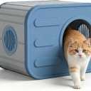 Outdoor Cat House, Cat Houses & Condos, Cat Houses for Outdoor Cats, Blue Gray 14.3"D x 20.7"W x 15.8"H