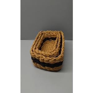 Small baskets for Organizing,Cute woven Storage basket with recycled paper rope for Shelves Bathroom,Little decorative basket,Set of 3 (Desert&Black)