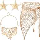 4 Pcs Mermaid Costume for Women Mermaid Crochet Skirt Swimwear Cover up Beach Necklace Starfish Hair Clip