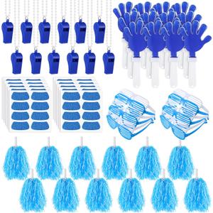 Realspring 148 Pcs Colleges Team Spirit Items Bulk University Team Spirit Week Accessories, Hand Clapper Noisemaker Whistle Cheerleading Pom Poms Shutter Glasses Sticker for Sports