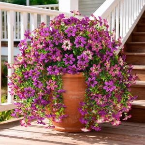 Artificial Flowers for Outdoor Faux Hanging Plants Spring Outside Decor | 2 Bundles Fake Silk Flowers Realistic Outdoor Flowers No Fade UV Resistant Porch Patio Window Yard Balcony Garden Decoration
