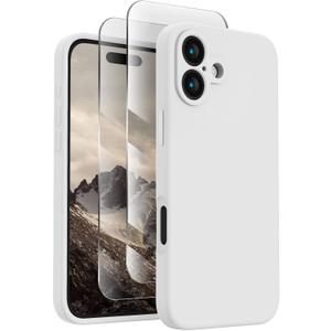 FireNova Designed for iPhone 16 Case, Silicone Upgraded [Camera Protection] Phone Case with [2 Screen Protectors], Soft Anti-Scratch Microfiber Lining Inside, 6.1 inch, White