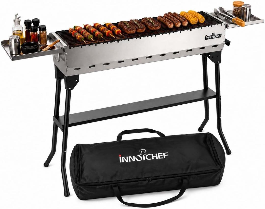 Charcoal Grill, Foldable Portable BBQ Grill for Camping & Backyard
37.6" Ceramic Grate, 330 sq. in. Cooking Area, Dual Side Tables, Pull-out Ash Pan & Carry bag for Tailgating & Cookouts