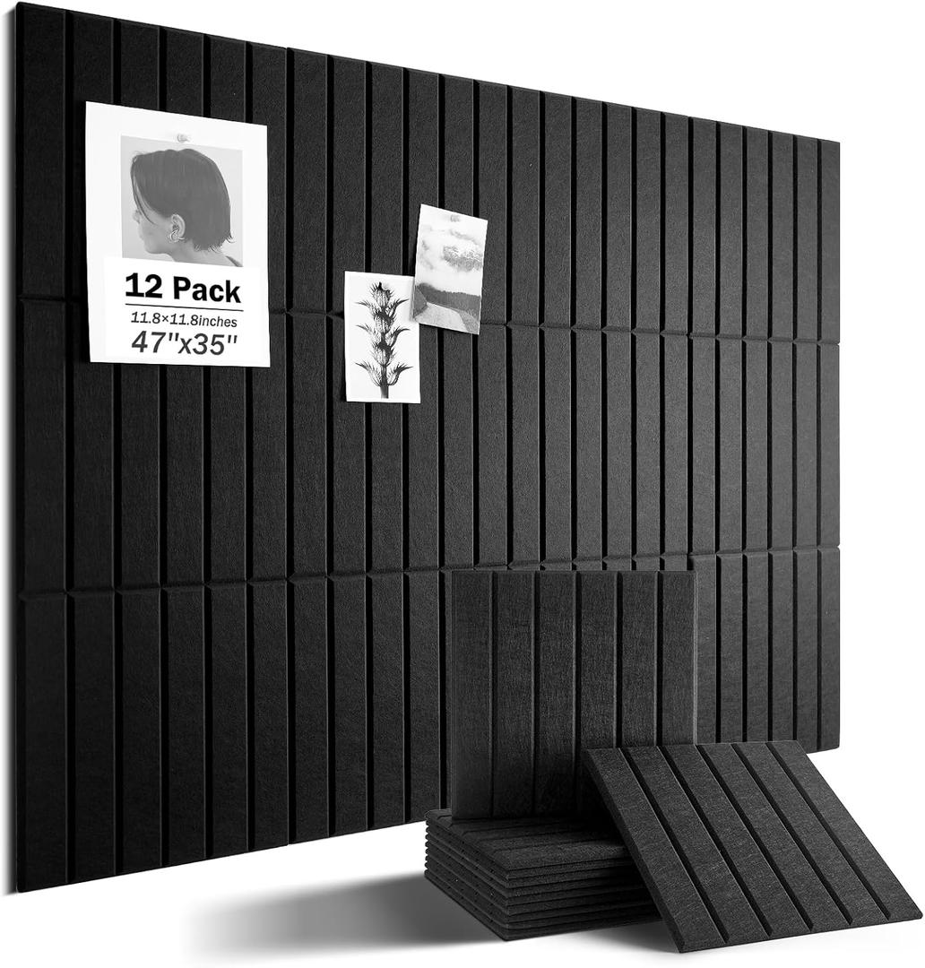Large Cork Board, 48" X 36" Bulletin Board, 12 Pack Felt Pin Boards Cork Boards for Walls Office Home Decor, Classroom with 60 Safe Removable Adhesive Tabs Black