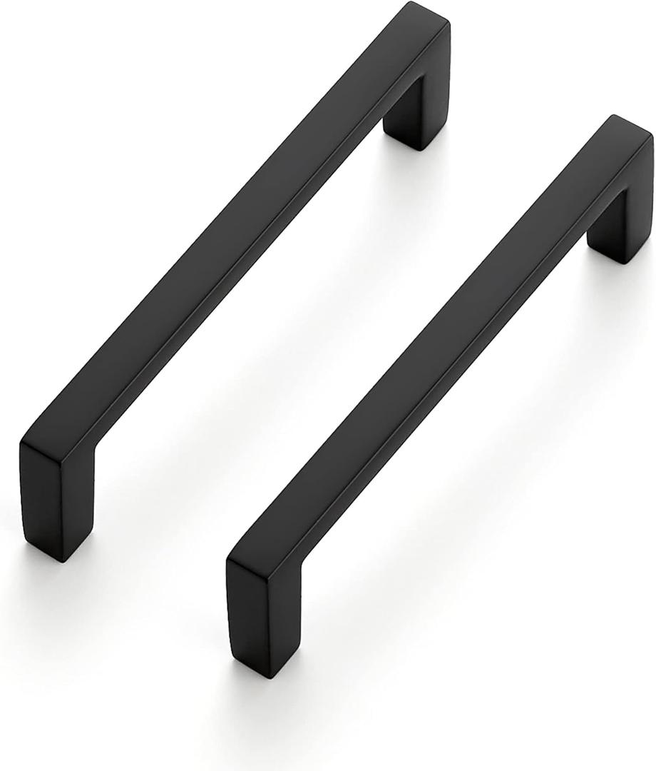 Ravinte 5 Pack Matte Black Cabinet Pulls, 3-3/4 Inch (96mm) Hole Center Slim Kitchen Handles, Square Drawer Pulls for Cabinets & Cupboards, Hardware