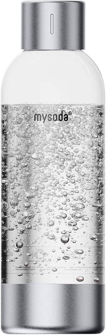 Mysoda Premium Carbonating Bottle 1L Silver - Compatible with MySoda and any brands - Quick-Lock Reusable Bottles - Lid and Base Made of Stainless Steel - BPA Free
