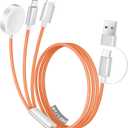 Temdan for Travel Vacation Essentials,3 in 2 USB C Cable for Apple Watch Charger/iPhone 17 Charger,Multi Charging Cable Cord,Camping Essentials,Designed for iWatch &iPhone 16-12-4FT Orange