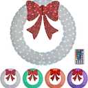 VINGLI 48 Inch Large Christmas Wreath, Outdoor Christmas Wreath for Garage, Windows, Christmas Door Wreath Decorations with Red Bow, Timer Remote Control, Plug-in, White