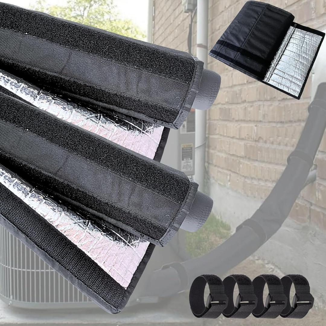2PCS-4 Layers HVAC AC Copper Pipe Insulation Cover, 72x11.8 Oxford AC Pipe Covers, for Outdoor AC Lines, Electrical Cables, Wires, Prevents Freezing, Waterproof ,UV Resistant (Black)