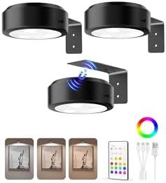 EZVALO Picture Lights for Wall, 2000mAh Rechargeable Battery Magnetic Poster Lights with 3 Color Temps & 12 RGB, Remote Dimmable Timer Painting Light, Wall Decor Light for Art Display, Frame (3 Pack)