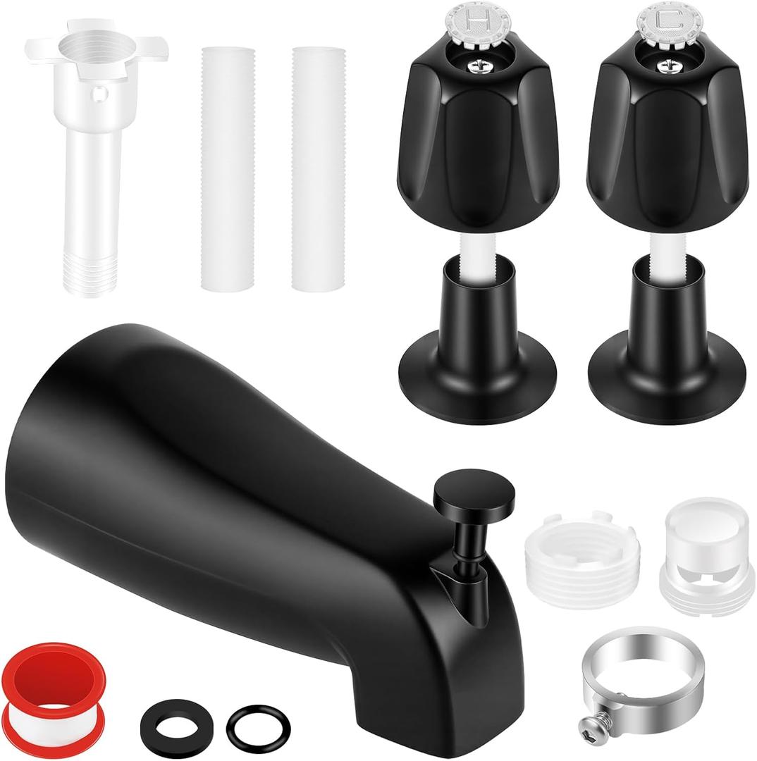 Metal 2 Piece Shower Knob Replacement, with Tub Spout, 2 Handle Tub Shower Faucet Set Compatible with Pfister Verve Tub Shower Faucet Hot and Cold Handles(Matte Black)