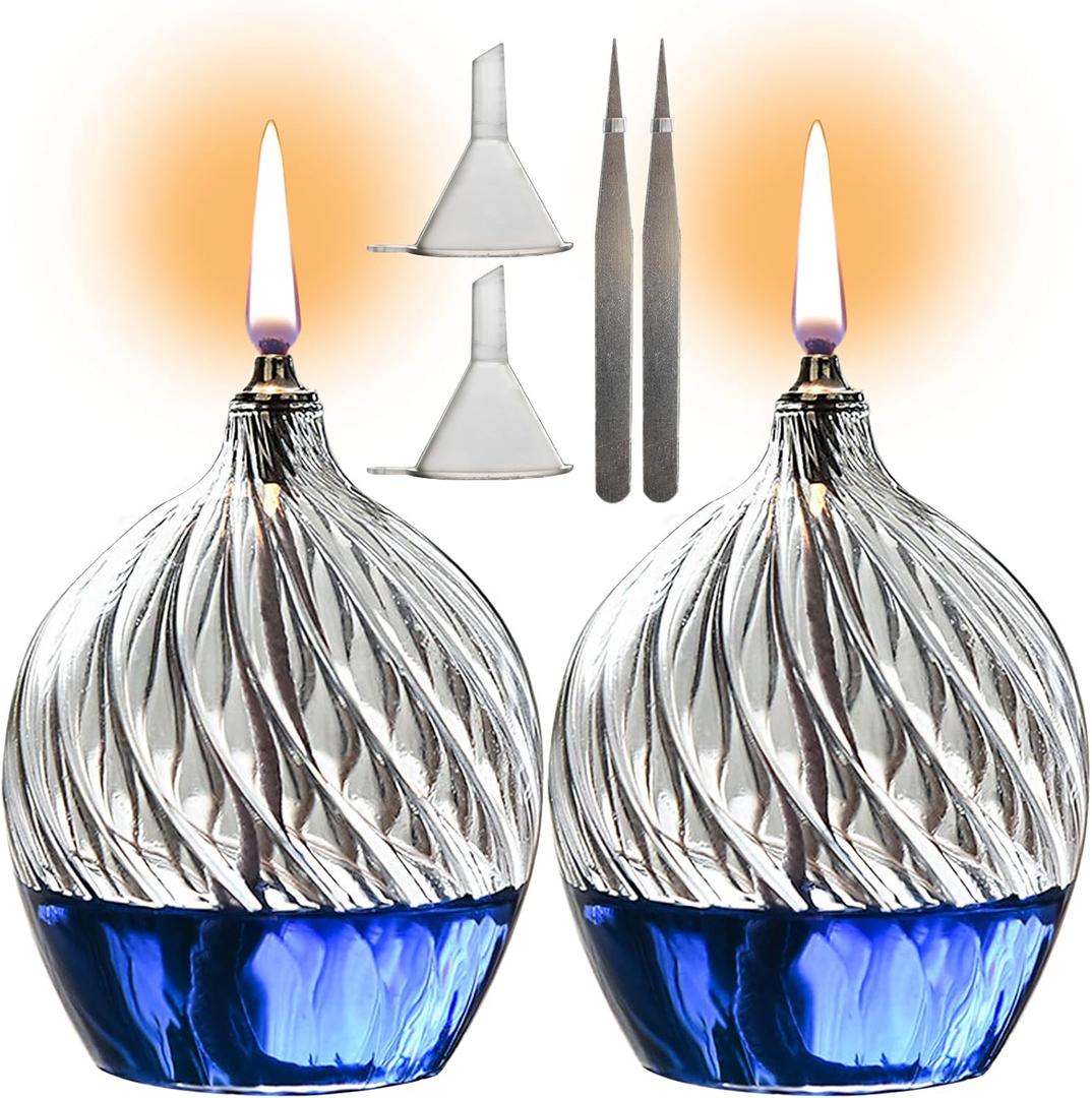 2Pcs Refillable Liquid Petite Glass Oil lamp, Sturdy Borosillicate Glass Oil Candle, Unique Internal Thread Appearance for Fine Dining & Restaurants or Home