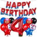 Cartoon Hero 40 Inch Red and Blue Spider Theme Number Foil Birthday Decoration Balloon, Spider Theme Happy Birthday Banner Party Decoration Balloon, Letter Logo Superhero Party Supplies (4)