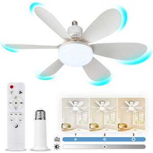 AHXIAOZN Socket Fan Light with Remote, E26/E27 Screw in Small Ceiling Fan with Light, 40W Cordless Light Socket Fan, Dimmable LED Ceiling Fan with 3-Speeds for Garages and Small Rooms(White)