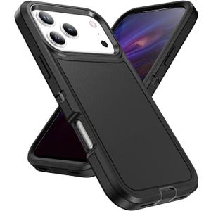 for iPhone 17 Pro Case,Hybrid Drop Test Heavy Duty Sturdy Shockproof Slim Fit Anti-Slip Protective Phone Cover for iPhone 17 Pro 6.6 inch,Black
