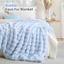 Smoofy Faux Fur Throw Blanket for Couch - Light Blue Super Soft Cozy Bubble Blanket, Fluffy Plush Fuzzy Throw for Sofa & Bed, Thick Lightweight Warm Blanket, Luxury Aesthetic Gift for Women 50"x60"
