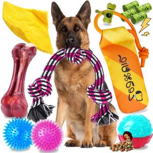 Zeaxuie 12 Pack Heavy Duty Various Dog Chew Toys Pack for Aggressive Chewers - Includes Large Rope Toy, Squeaky Toys & Indestructible Chew Bone for Medium, Large & X-Large Breeds Dogs