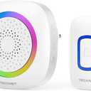 TECKNET Plug-in Wireless Doorbell with RGB Lighting & 1300 Feet Range,IP66 Waterproof Doorbell for Home/Classroom/Office/Business,60 Chimes,5-Level Volume,4.5-Year Battery Life(White)