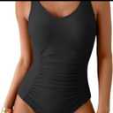 Aidonger One Piece Swimsuit Tummy Control Bathing Suit for Women Ruched Slimming Swim Suit Modest Push Up Swimwear, Size: L