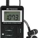 Retekess V112 AM FM Pocket Radio, Digital Radio with Earphone, Rechargeable Battery with LCD Display for Walking, Jogging, Training(Black)