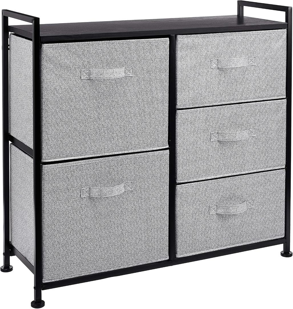 Amazon Basics Closet Organizer with 5-Fabric Storage Drawers for Bedroom, Living Room, Black