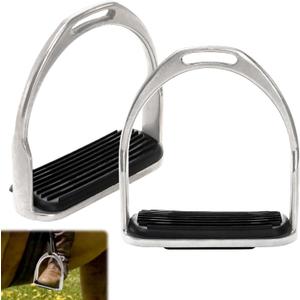 2 Pack Horse Riding Stirrups, Metal Horse Saddle Stirrup with Rubber Pad, Safety Knee Ankle Protection Saddle Pain Stress Relief, Stirrup Irons for Trail Riding Training Beginners