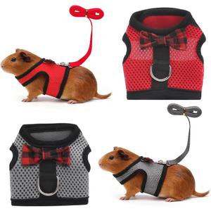 Guinea Pig Harness and Leash2packs Guinea Pig Clothes Baby Ferret Rats Hamster Soft Mesh Harness Leash for DecorationHamster Harness can be Adjusted to Any Size. (Red + Grey)