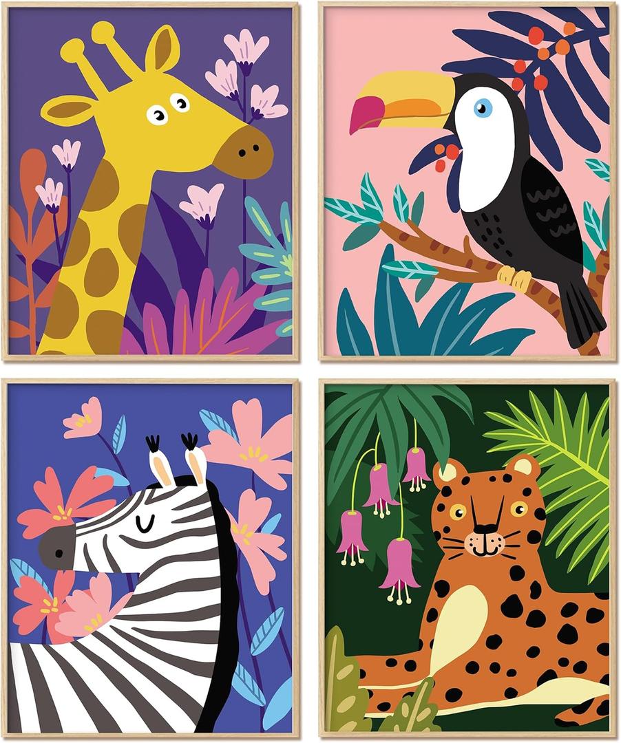 Slody Paint by Numbers Kit for Kids Wild Animals DIY Paint by Number Kits for Kid Colorful Acrylic Painting Crafts for Kids Beginner Without Frame, 4pcs 16x20 inch