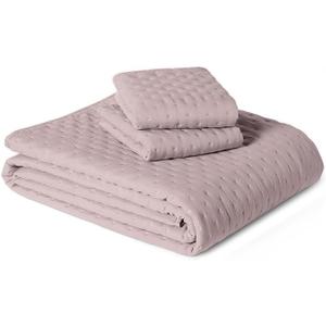 Amazon Basics Brushed Microfiber Quilt Set, Extra Soft with Natural Texture, 3-Piece, Queen/Full, Purple