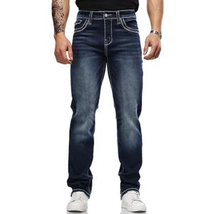 Men's Stretch Denim Jeans Classic Jeans with Embroidered Design, ESDVD Street Style Regular Jeans Relaxed Fit Pants Comfy (US, Waist, 38, Regular, Blue),XXL