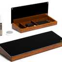 Desktop Black Glass Dry Erase Board with Wood Organizers for Small Office Supplies, Desk Whiteboard with Drawer for Home Office Cubicle, Accessories Included, Yeoux