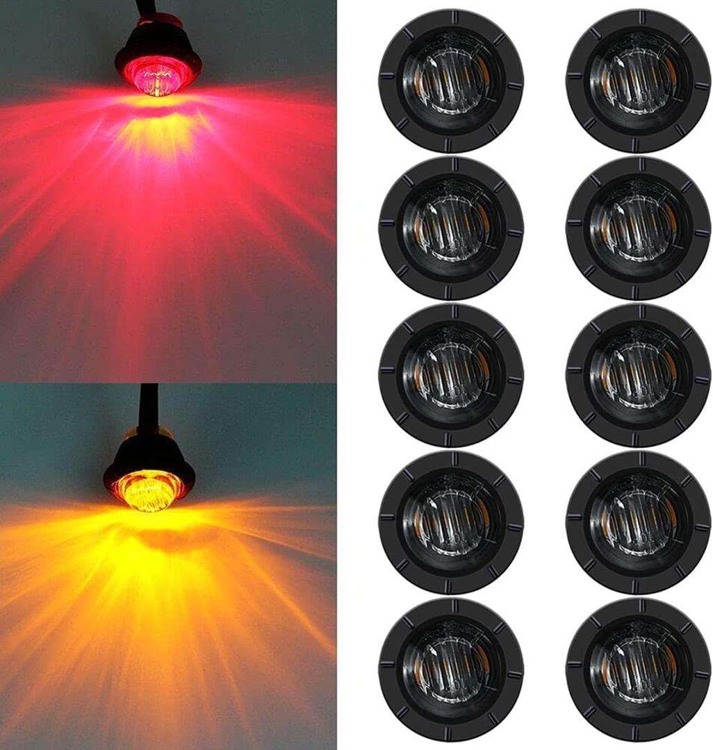 FXC 10x 3/4" Round LED Clearence Light Front Rear Side Marker Indicators Light for Truck Car Bus Trailer Van Caravan Boat, Taillight Brake Stop Lamp (12V,5R5Asmoked)
