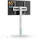 AX WABER Floor TV Stand with Power Outlet, Universal TV Stand Mount for 27-65 inch TV up to 88lbs, 70 Degree Swivel 9 Level Height Adjustable with Tempered Glass Base for Bedroom, Office White