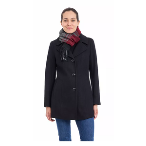 London Fog Womens Single Breasted Peacoat With Scarf Pea Coat Black Large