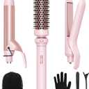Wavytalk 3 in 1 Curling Wand Set, Multi Curl, Curling Iron Set with Heated Round Brush, Flat Iron Hair Straightener, 1 1/4 inch Curling Iron, Dual Voltage Hair Curler(Pink)