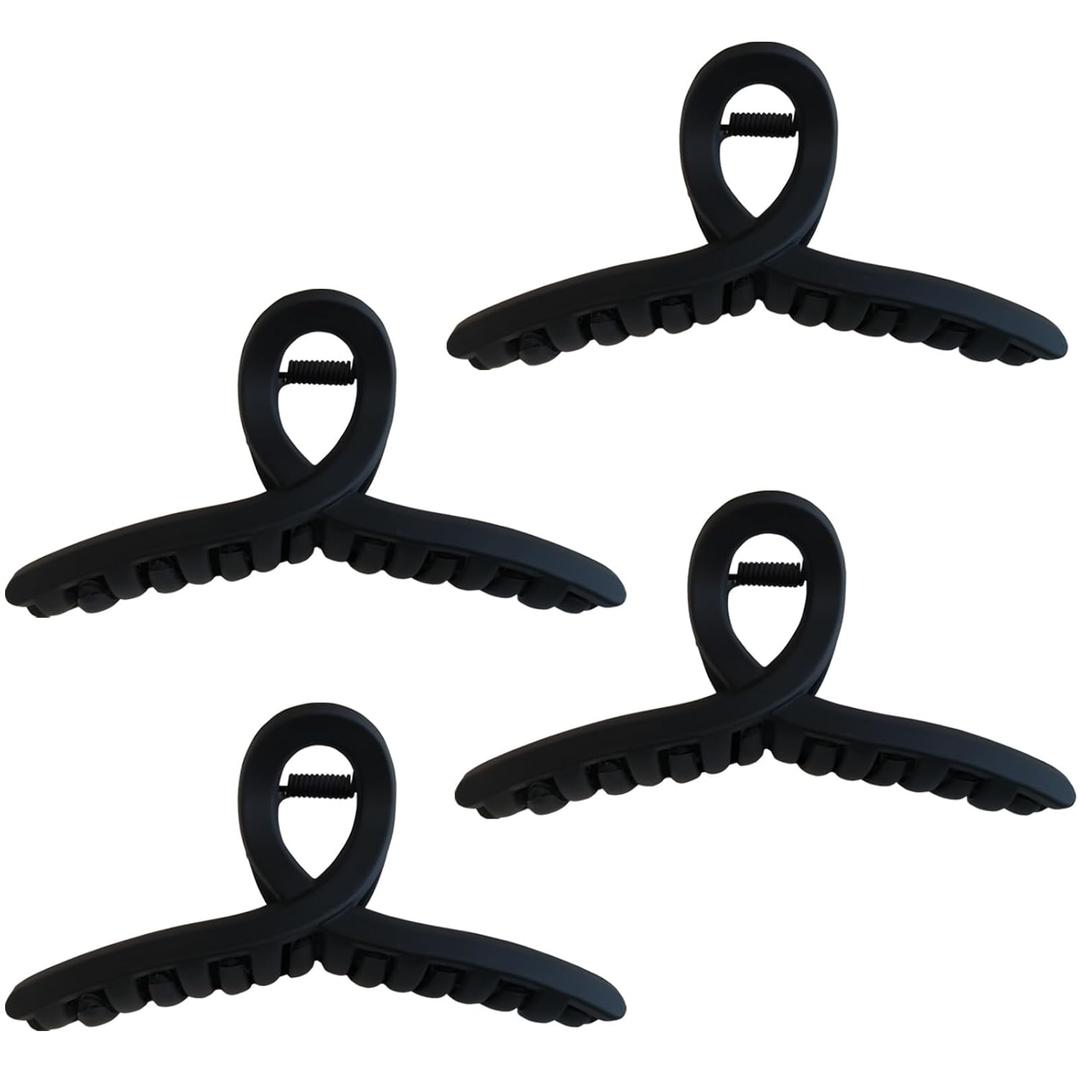 4.3 Inch Hair Claw Clips Large 4 Inch No Slip Big Black Matte Jaw Clip for Thin Fine and Medium Thick Hair Women, 4 Pack