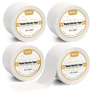 Vapor Barrier Tape 4 Rolls, 4" Wide x 180' Long Moisture Barrier Tape, 9 mil White polyethylene Tape, Moisture Sealing and Seams for Crawl Spaces, Vapor barriers, Marine, Insulation