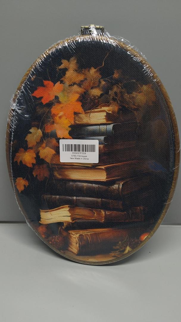 LKETW Vintage Moody Fall Book Oval Wall Art Decor, Book Art Bookish Oval Canvas Hanging Decor, Rustic Fall Maple Leaves Wall Decorations for Library Reading Room Corner Nook, 8.6x11.4 Inch