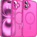 for iPhone 16 Plus Case with Magnetic [Compatible with Mag-Safe] [Upgraded Full Camera Protection] [Heat Dissipation] Matte Translucent Back Shockproof Phone Cover 6.7 Inch-Hot Pink