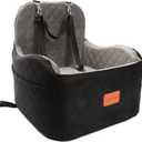 Lealchum Dog Booster Car Seat for Small/Medium Dogs,6in Memory Foam Elevated Cushion,Fully Detachable and Washable,2 Clip-On Safety Leashes,Anti-Slip Base(Black/Grey,Medium)