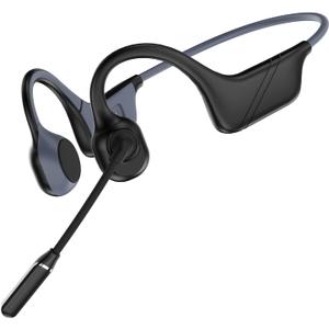 Bone Conduction Headphones with AI Noise-Canceling Mic, Double-Tap Mute, Bluetooth 5.4 Dual Device, Open-Ear Safe for Truck Drivers, All-Day Comfort & Clear Calls for Work,Meetings,Online Class(BLACK