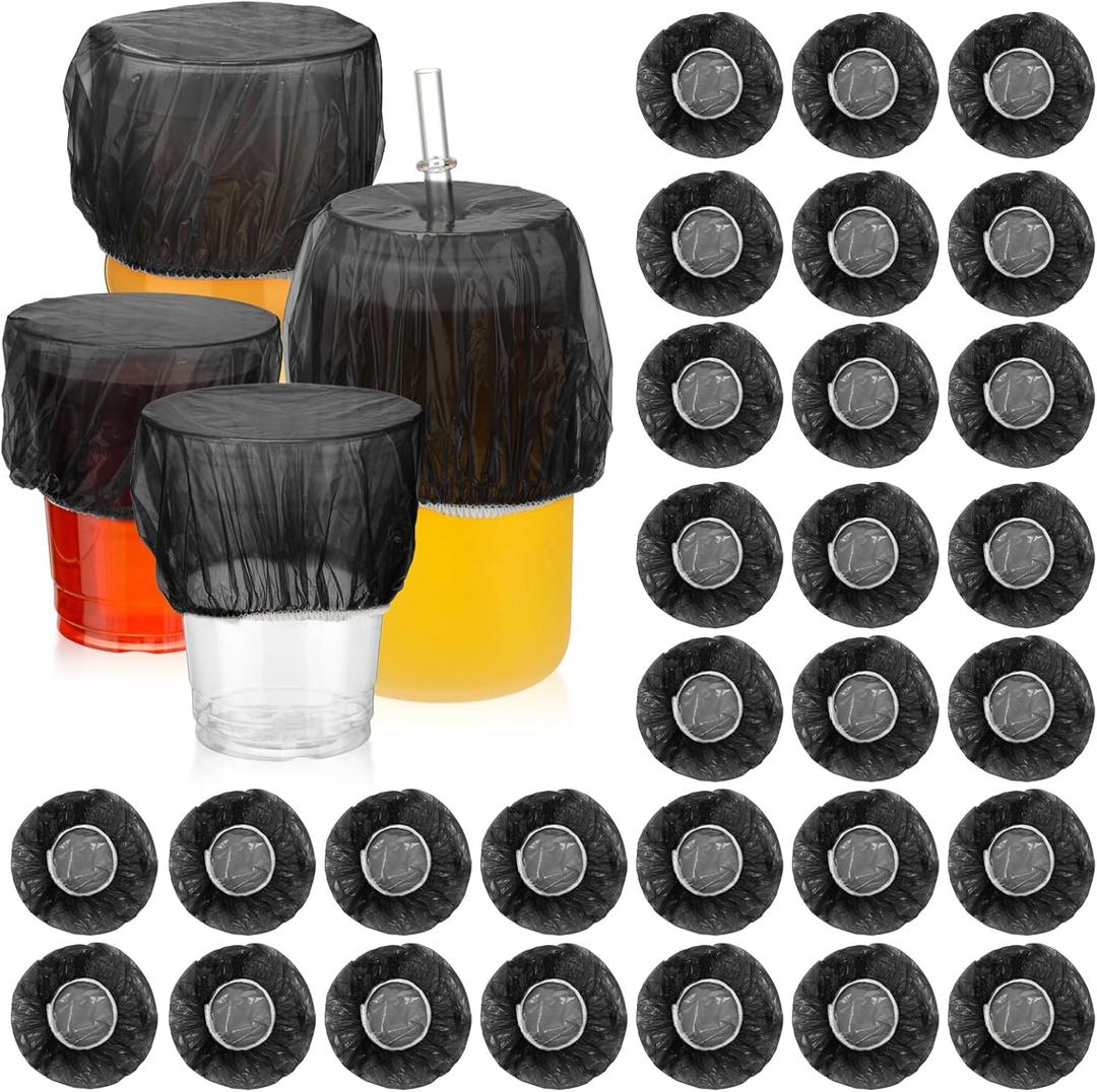 Baderke 50 Pcs Disposable Cup Covers for Drinks Safety Plastic Drink Covers for Alcohol Protection Beverage Bar Club Banquet Party Supplies(Black)