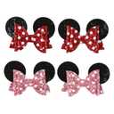 Mouse Ears Hair Bow Clips Polka Dot Barrettes for Girls Glitter Accessories Birthday Party Decorations (red & pink)